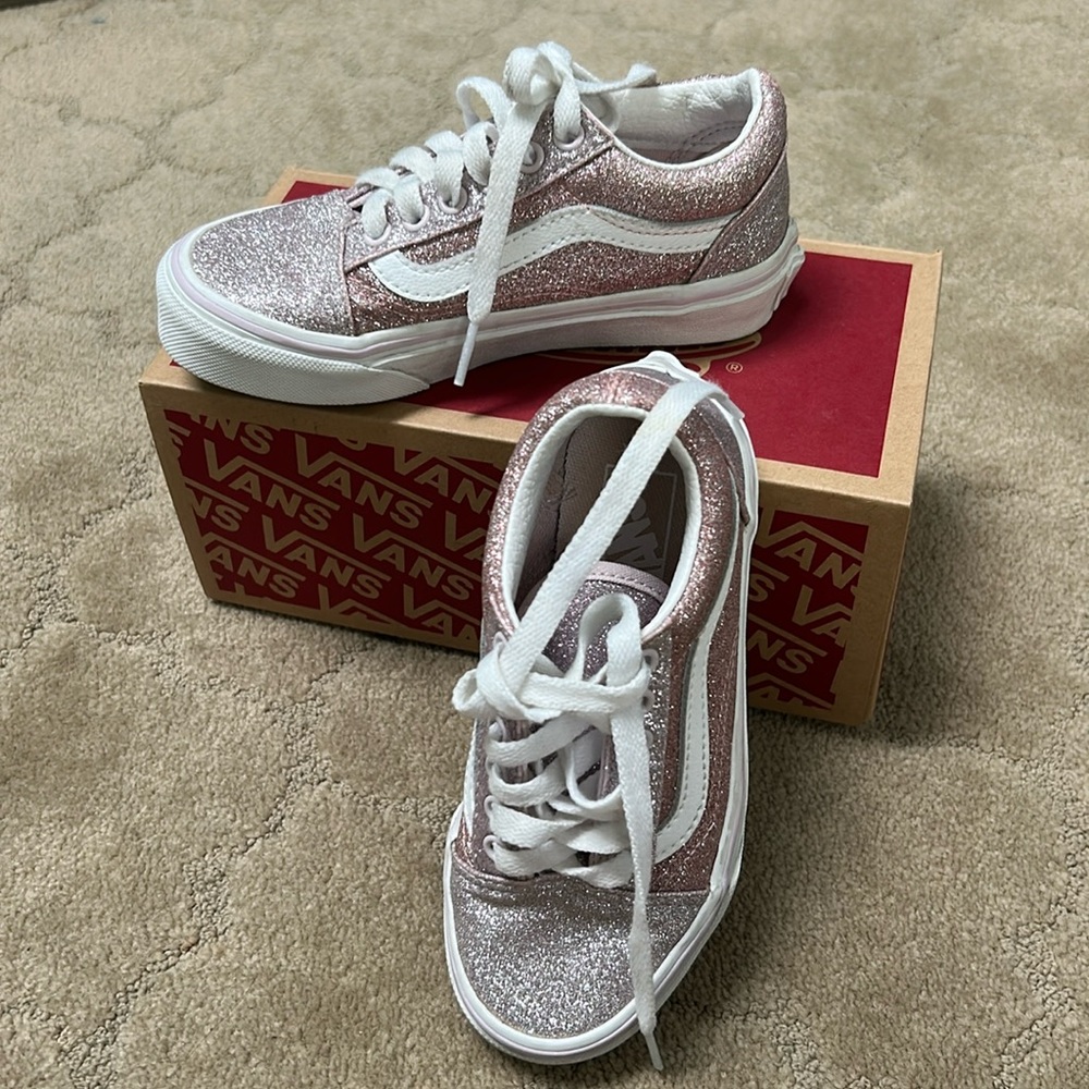 EUC Girls Orchid & Powder Pink Glitter Old Skool Vans Sneakers Shoes Size 11.5